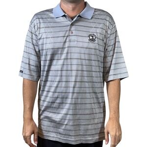 Tehama Pebble Beach Mens Golf Polo Shirt Large Blue Striped Short Sleeve